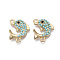Alloy Links, with Resin Rhinestone, Fish, Black & Light Sky Blue, Light Gold, 16x20x4mm, Hole: 1.6mm