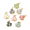 Brass Enamel Pendants, Clover Charms, with Natural Shell, Long-Lasting Plated, Rack Plating, with Jump Ring, Real 18K Gold Plated, Mixed Color, 11.5x10x2mm