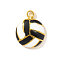 Volleyball Charms 304 Stainless Steel Enamel Pendants, Real 18K Gold Plated, Ion Plating(IP), Sports Theme, Black, 11x9mm