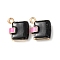 Alloy Pendants, Notebook Charms, with Enamel, Rack Plating, Golden, Black, 13x12.5x5mm, Hole: 1.5mm