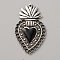Alloy Enamel Pendants, Antique Silver, Sacred Heart Charm, Black, 39.5x23.5x2mm, Hole: 1.5mm and 1.7mm.