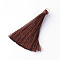Nylon Thread Tassel Pendants Decoration, with Brass Findings, Golden, Coconut Brown, 35x7mm, Hole: 7mm