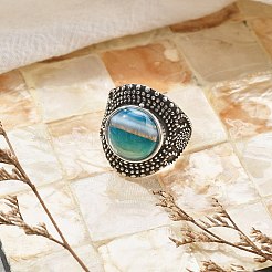 Регулируемые кольца из натурального полосчатого агата&nbsp;RJEW-I108-03AS-04