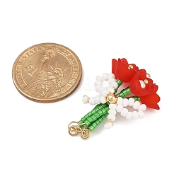 Цветок из стеклянных бусин ручной работы с подвесками-бантиками&nbsp;PALLOY-MZ00753-03