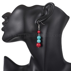 Круглые серьги-подвески из искусственной бирюзы&nbsp;EJEW-JE06930