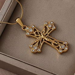 Винтажные подвески-кресты Иисуса из хирургической нержавеющей стали 316 с прозрачным стеклом для женщин и мужчин&nbsp;JW8660