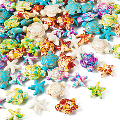 100шт 10 стиля окрашенные синтетические бирюзовые бусины&nbsp;G-TA0002-04