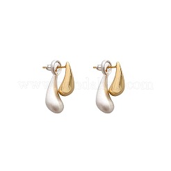 Двухцветные серьги-гвоздики в форме капли из латуни&nbsp;FS-WG19080-01