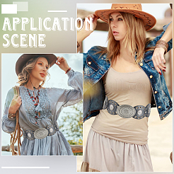 Винтажные ремни из сплава и искусственной кожи с овальными монетами&nbsp;AJEW-WH20128-038A