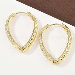 Серьги-кольца из латуни с микропаве из прозрачных кубических цирконий в форме капли&nbsp;EJEW-G446-01G