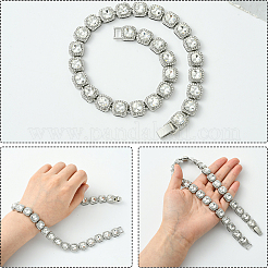 1 шт. цинковый сплав паве квадратные прозрачные стеклянные теннисные ожерелья для женщин&nbsp;NJEW-SP0001-07S