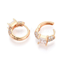 Квадратные серьги-кольца с микропаве из прозрачных кубических цирконий из латуни&nbsp;EJEW-T048-44G