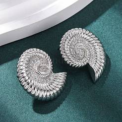 Серьги-гвоздики из латуни с микропаве из прозрачных кубических цирконий в форме ракушки&nbsp;EJEW-H165-07P