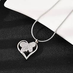 304 нержавеющая сталь микропаве прозрачный кубический цирконий бабочка сердце кулон урна для праха домашних животных ожерелья&nbsp;LS-NJEW-S455-10P