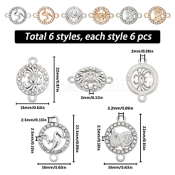 36 шт. 6 стиля сплава кристаллов стразы соединительные подвески&nbsp;FIND-SC0007-42