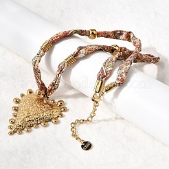 Женские ожерелья с подвеской в виде сердца из нержавеющей стали 304 с напечатанной шелковой лентой&nbsp;NJEW-A063-11G