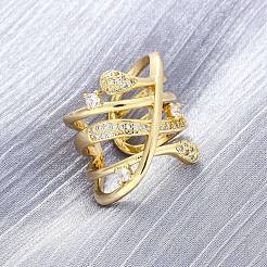 Латунные кольца-манжеты с микропаве и прозрачным цирконием для женщин&nbsp;RJEW-H248-01G-02