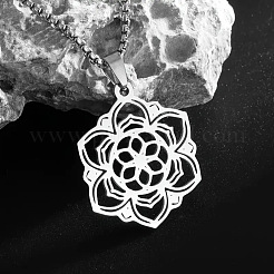 Полые ожерелья из нержавеющей стали 201 с подвеской в виде цветка жизни&nbsp;FS-WG66D92-01