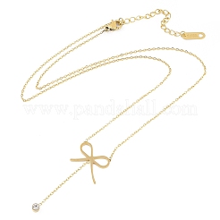 Ионное покрытие (ip) 304 нержавеющая сталь кристалл горный хрусталь бант кулон ожерелья для женщин&nbsp;NJEW-K276-27G