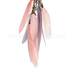 Круглая кожаная тканая сетка/паутина ручной работы с настенным украшением из перьев&nbsp;LS-HJEW-G015-03