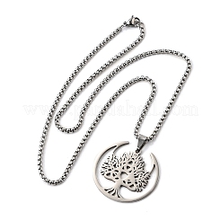 Древо жизни 201 нержавеющая сталь полумесяц кулон Древо жизни ожерелье для женщин&nbsp;NJEW-M105-06P