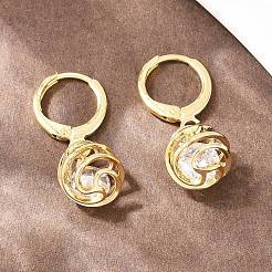 Полые овальные латунные серьги с прозрачными кубическими циркониями&nbsp;EJEW-H182-04B-G