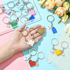 8 шт. 8-цветный пластиковый брелок в форме сердца ко Дню святого Валентина с плоской круглой подвеской из сплава&nbsp;KEYC-CJ0001-11