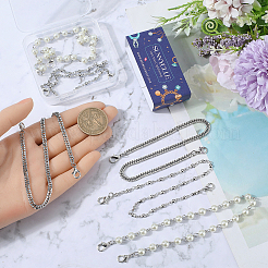 6 шт. 3 стиля 304 нержавеющая сталь и круглые пластиковые жемчужные бусины цепочка для бейсболки&nbsp;AJEW-SC0003-57