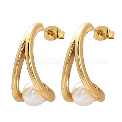 Круглые серьги-гвоздики из пластика с имитацией жемчуга из нержавеющей стали 304&nbsp;LS-EJEW-M105-08G