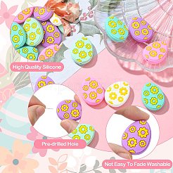 10шт 5-х цветное пасхальное яйцо с цветочными силиконовыми бусинами&nbsp;SIL-CJ0002-64
