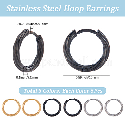 18 шт. 3-х цветные серьги-кольца из нержавеющей стали 303 для женщин&nbsp;EJEW-SC0001-81C
