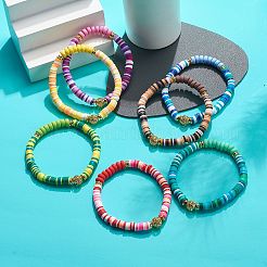 7шт 7 цвета ручной полимерной глины диска серфер стрейч браслеты набор&nbsp;BJEW-JB08798