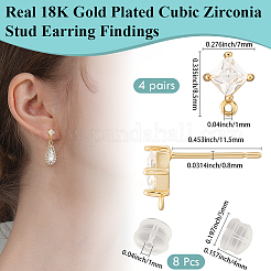 4 пара сережек-гвоздиков из латуни с микропаве из кубического циркония&nbsp;KK-BBC0020-01