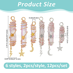 12 шт. 6 стиля гальванизированные подвески в форме пули из натурального кварцевого кристалла с заостренными концами из медной проволоки&nbsp;PALLOY-FH00161