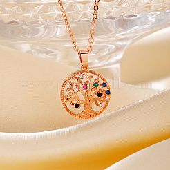 Изысканные латунные подвески с разноцветными кубическими цирконами «Дерево жизни» для женщин&nbsp;AE4666