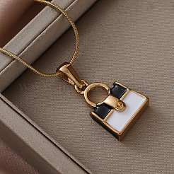 Женские ожерелья с подвеской в виде сумки из нержавеющей стали 304 с белой и черной эмалью&nbsp;ZO0071