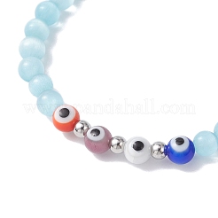 Браслеты из круглых бусин ручной работы с эффектом кошачьего глаза и сглаза для женщин&nbsp;BJEW-JB12289-01