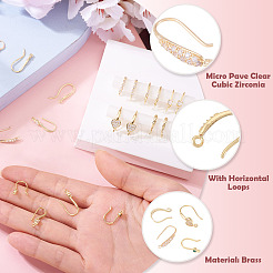10 стиль латунные крючки для сережек с микропаве из прозрачного кубического циркония&nbsp;KK-TA0002-26
