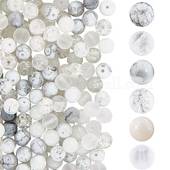 300 шт. 6-цветные стеклянные круглые бусины с эффектом кракле&nbsp;DGLA-LT0001-08