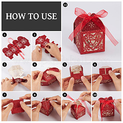 10 шт. вырезанных лазером из бумаги коробок для конфет в форме сердца и цветов&nbsp;CON-TA0001-10D