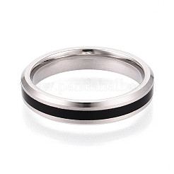 Кольцо на палец с рифленой линией из черной эмали&nbsp;RJEW-I089-24A-1