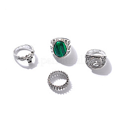 Комплекты колец из цинкового сплава с малахитом&nbsp;FS-WGDA858-01