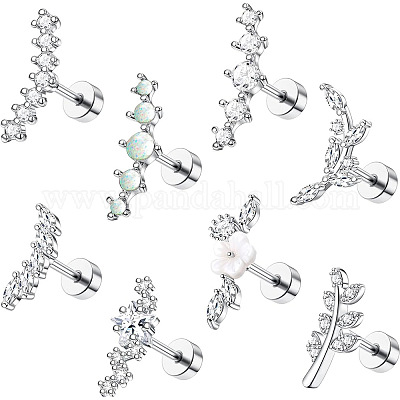 8 шт. 8 стиля латунных сережек с микропаве из прозрачного кубического циркония и акрилового хряща WG69006-02-1