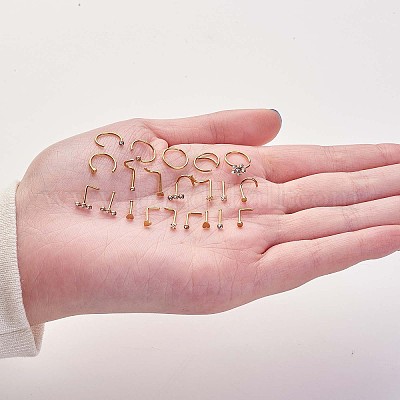 21шт 21 стильные прозрачные фианиты цветок и плоские круглые шпильки и кольца для носа в форме сердца JX527C-1