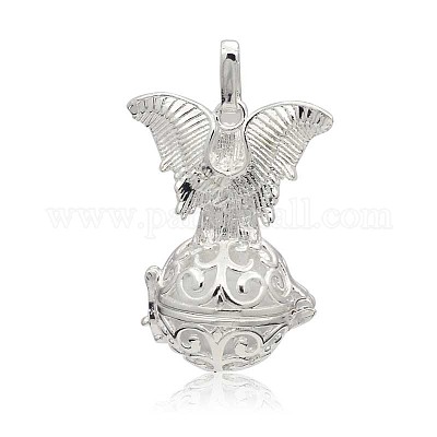 Серебряные позолоченные латунные полые круглые подвески в клетке&nbsp;LS-KK-J250-17S-1