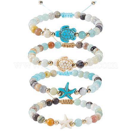 4шт 4 стиля натуральный цветок амазонит круглые плетеные браслеты из бусин наборы BJEW-SC0001-51-1