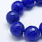 Natural White Jade Bead Strands, Dyed, Faceted, Round, Blue, 12mm, Hole: 1mm, 32pcs/strand, 14.6 inch