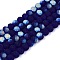 Transparent Glass Beads Strands, Faceted, Frosted, Half AB Color Plated, Rondelle, Dark Blue, 4x3.5mm, Hole: 1mm, about 105~110pcs/strand, 38~39cm