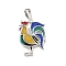 Brass Enamel Pendants, Cock Charms, Long-Lasting Plated, Rack Plating, Lead Free & Cadmium Free, Platinum, 25x14x2.5mm, Hole: 4.5x2mm