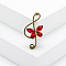 Alloy Rhinestone Safety Pin Brooch, Musical Note with Butterfly, Ruby, 44x23mm